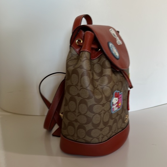 NWT COACH Snoopy PEANUT DEMPSEY Drawstring Backpack Signature Canvas wallet Set - Picture 10 of 14